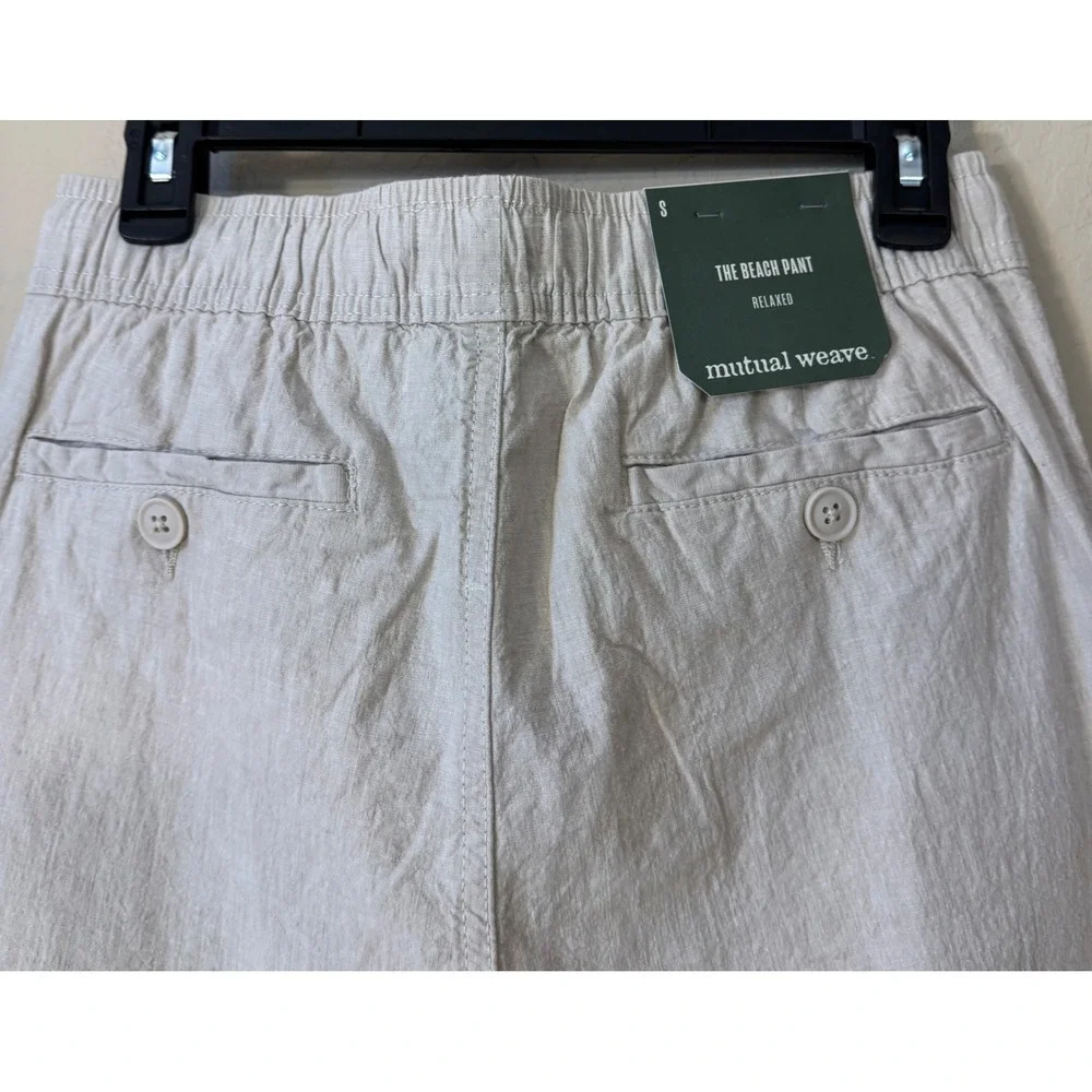 Mutual‎ Weave The Beach Pant Men S Khaki Chambray Relaxed Linen Blend Beach NEW